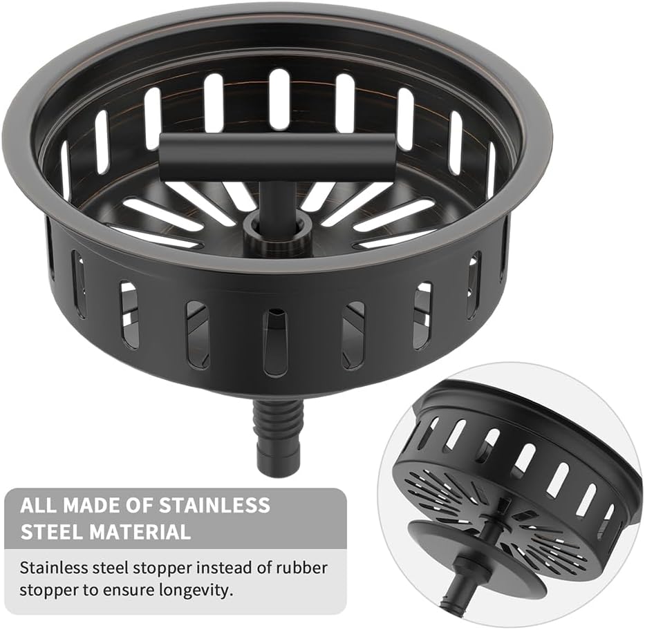 KONE 3-1/2 Inch Kitchen Sink Drain Strainer Assembly Made by All Stainless Steel with Strainer Basket/Drain Stopper, Replacement for Standard Commercial Drains