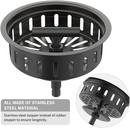 KONE 3-1/2 Inch Kitchen Sink Drain Strainer Assembly Made by All Stainless Steel with Strainer Basket/Drain Stopper, Replacement for Standard Commercial Drains