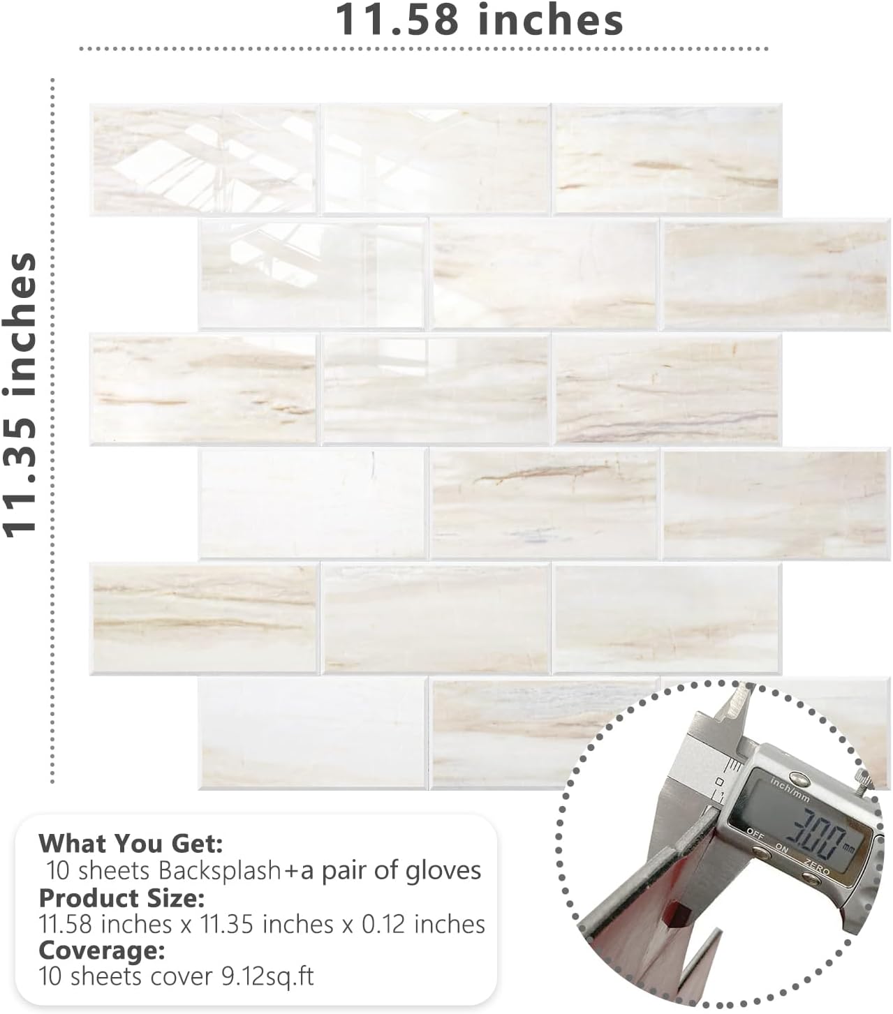 STICKGOO 10-Sheet Subway Tile Peel and Stick Backsplash, Seamless Design Polished Eurasia Beige Kitchen Backsplash Wall Tiles, Glossy Surface Waterproof Stick on Tile for Bathroom, RV, Fireplace
