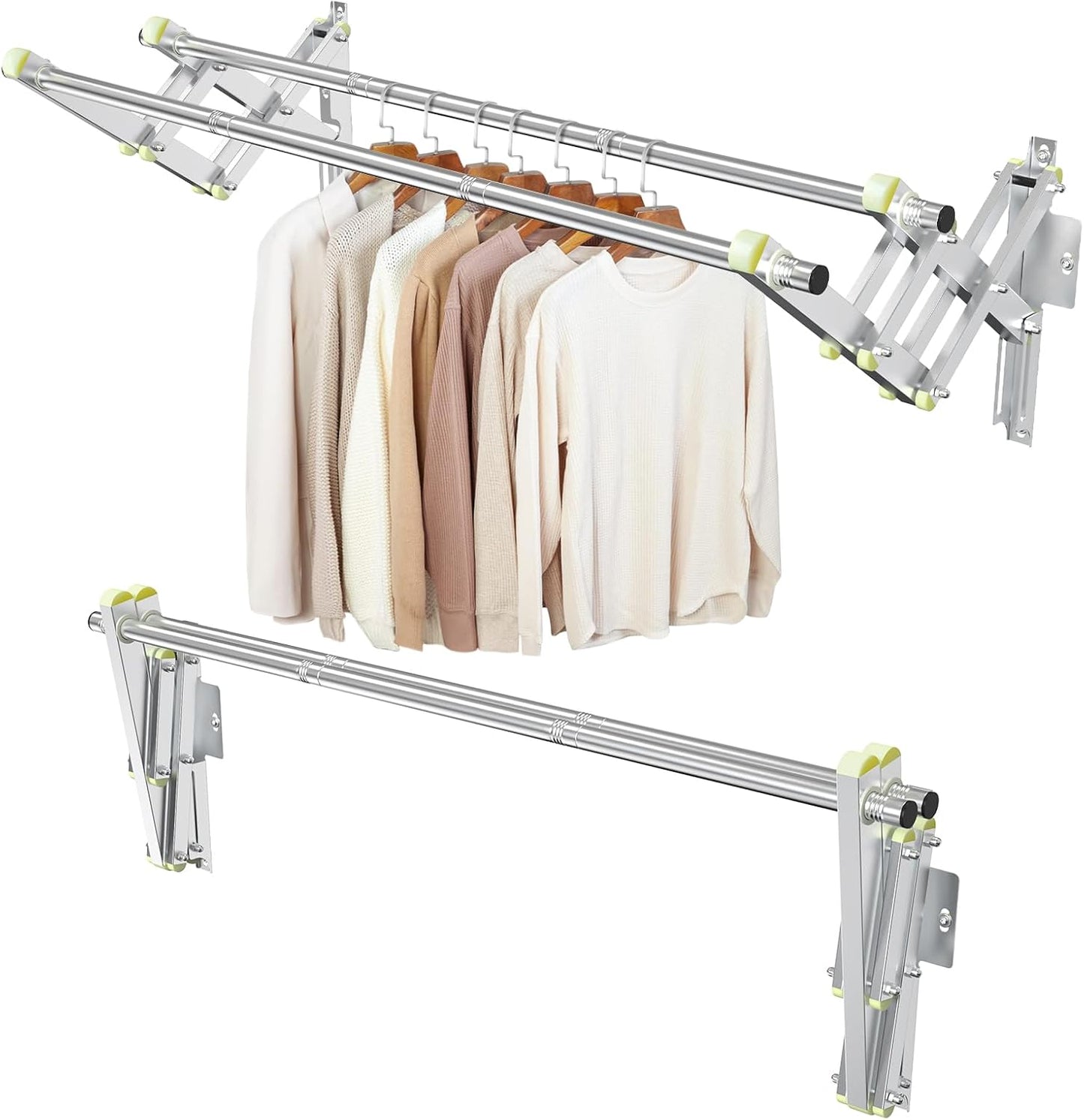 Foldable Wall Mounted Clothes Rack-30'' Long Rod&2 Thick Bases,Stainless Steel,Multi-Purpose for Space-Saving Garment Rack/Clothes Drying Rack/Clothes Hanger,Detachable and Top Shelf Room Reserved