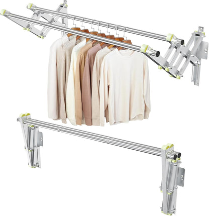 Foldable Wall Mounted Clothes Rack-30'' Long Rod&2 Thick Bases,Stainless Steel,Multi-Purpose for Space-Saving Garment Rack/Clothes Drying Rack/Clothes Hanger,Detachable and Top Shelf Room Reserved