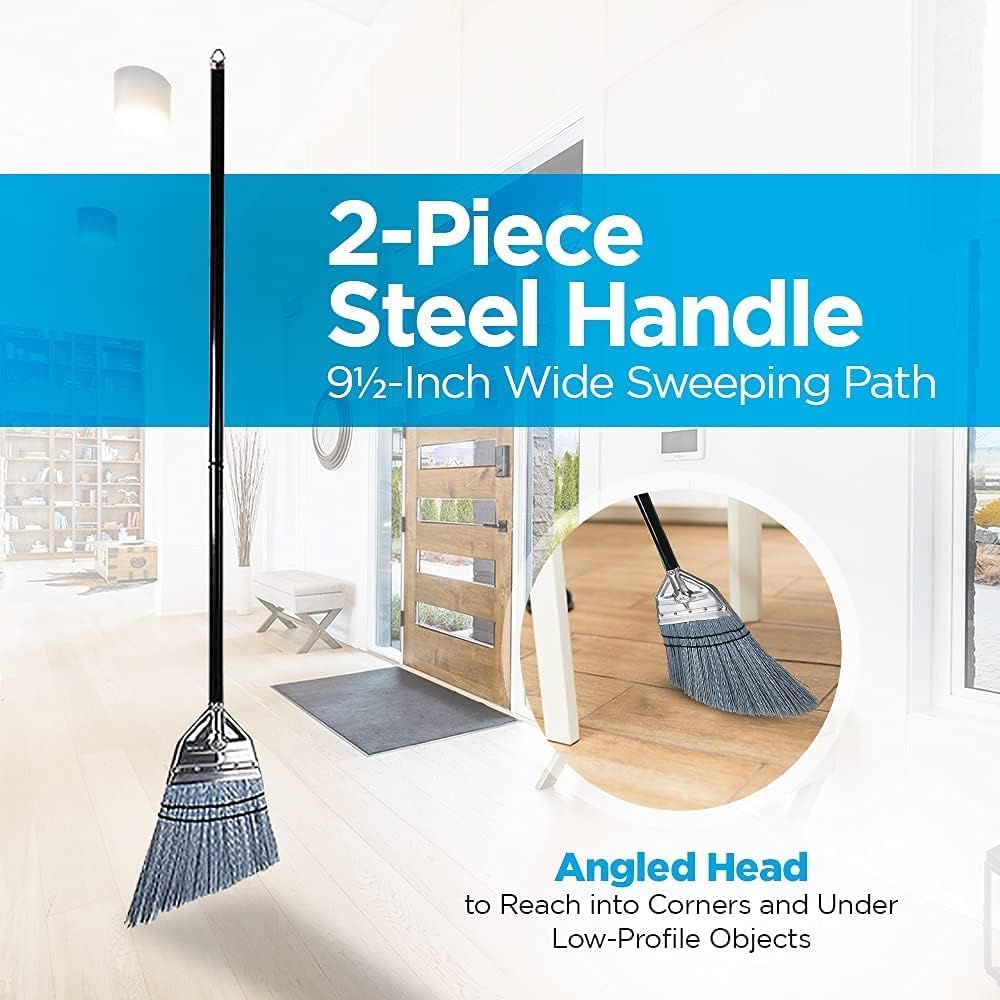 Fuller Brush Angle Broom – Heavy Duty Broom with Split End Bristles, Steel Handle, Indoor/Outdoor Floor Sweeper for Home, Garage, Patio