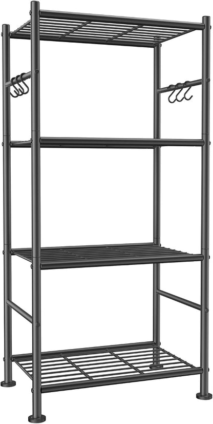 Sakugi Storage Shelves - 5-Tier Large Capacity Shelf Organizer with Hooks, Heavy-Duty Garage Shelving with Leveling Feet, Wobble-Free Rack for Bedroom, Balcony, Garage, 18.1"×12.4"×56.8", Black