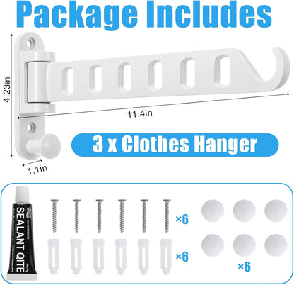 3 Pack Wall Mounted Laundry Drying Rack | 180° Swing Arm Clothes Hanger | Heavy Duty Aluminum Foldable Coat Hook for Bathroom, Closet, Bedroom & Laundry Room, Space Saving (White)
