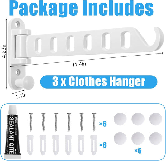 3 Pack Wall Mounted Laundry Drying Rack | 180° Swing Arm Clothes Hanger | Heavy Duty Aluminum Foldable Coat Hook for Bathroom, Closet, Bedroom & Laundry Room, Space Saving (White)