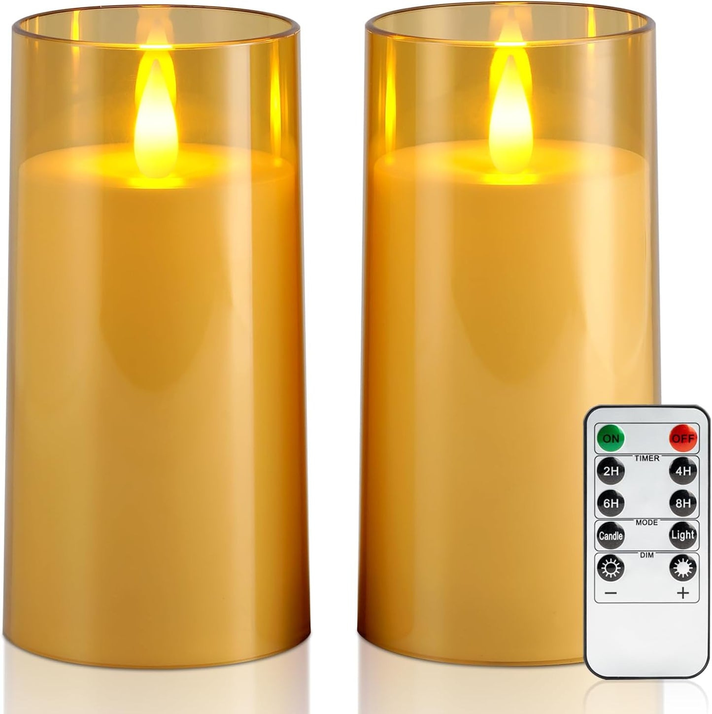 Raycare Flameless Electronic Pillar Candles with Remote Control and Timer- Battery Operated Realistic Flickering LED Fake Candle for Home, Wedding, Valentine's Day, Decor,White,Set of 2(3"x6"6")