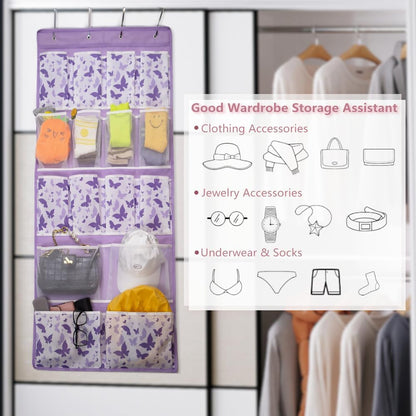 2 Pack- 12 Pocket Over Door Hanging Storage Organizer with 4 Kinds Pouch,Back of Closet Hanging Shelf Storage Organization for Sock,Hat,Underwear,Behind Door Caddy in Bedroom,Bathroom,Entrance,Dorm,RV