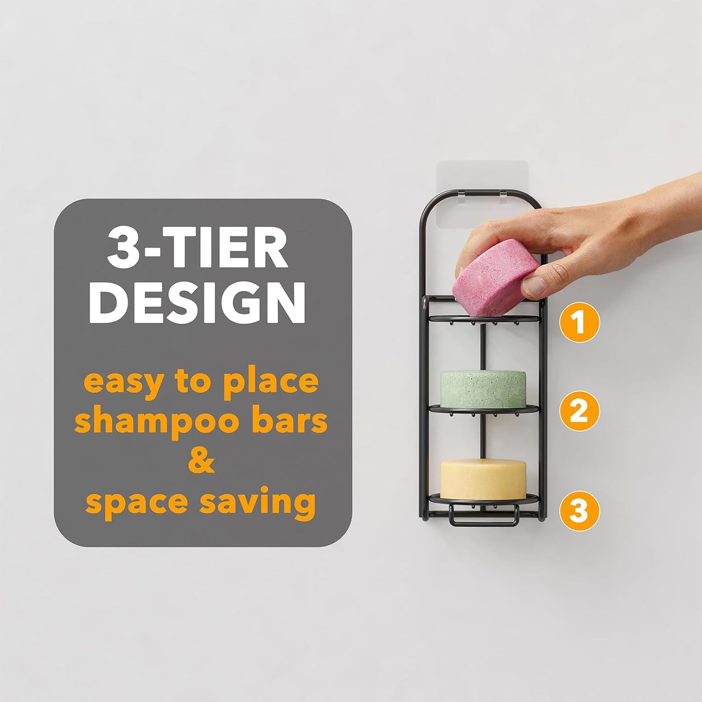 SpaceAid 4 Tier Shampoo Bar Holder for Shower, Self Draining Soap Bar Holders Caddy for Bathroom Wall and Kitchen Sink, Shampoo Bar Dish Rack, Stainless Steel Bar Soap Holder (Black)
