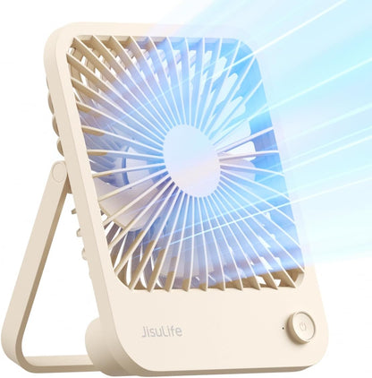 JISULIFE Desk Fan Battery Rechargeable, 4500mAh 180°Foldable Portable Personal Fan, 4 Speeds Adjustable Long Battery-life for Home Office Travel Outdoor Gifts for Women Men-White