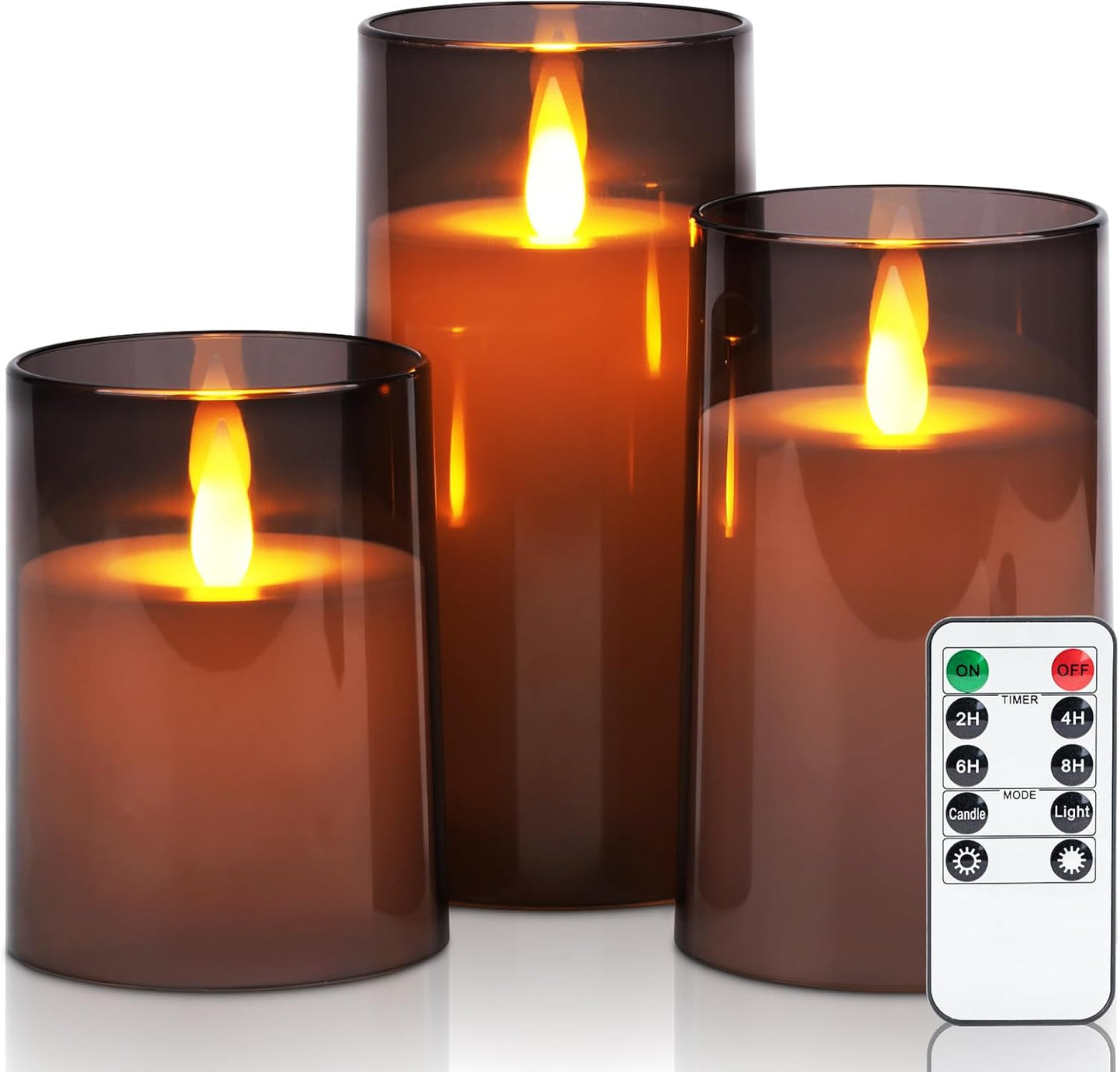 Homemory Realistic Flickering Battery Operated Candles, LED Fake Electric Candle with Remote Control and Timer, Flameless Candles for Home, Christmas Decoration, White, Set of 3