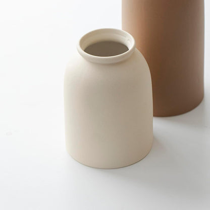 Ceramic Vase Set-3, Small Flower Vases for Decor, Modern Boho Farmhouse Style, Decorative Vases for Pampas Grass & Dried Flowers, Distressed Finish (Beige)