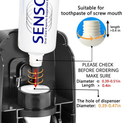Toothbrush Holder and Toothpaste Dispenser Set, Automatic Toothpaste Squeezer Dispenser, Dispenser Toothpaste Squeezer Kit, Wall Mounted Bathroom Accessories (Black)