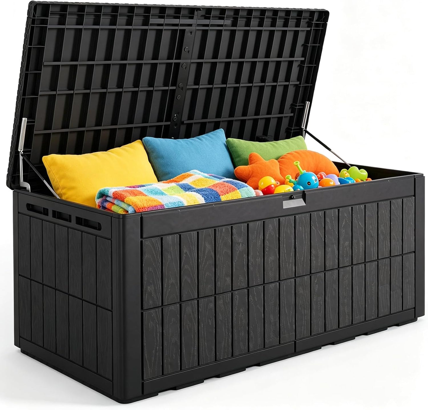 Quictent 100 Gallon Heavy Duty Resin Deck Box, Weatherproof Waterproof Outdoor Storage Bench, UV Resistant Lockable Container for Garden, Pool Supplies, Patio Cushions & Furniture Accessories