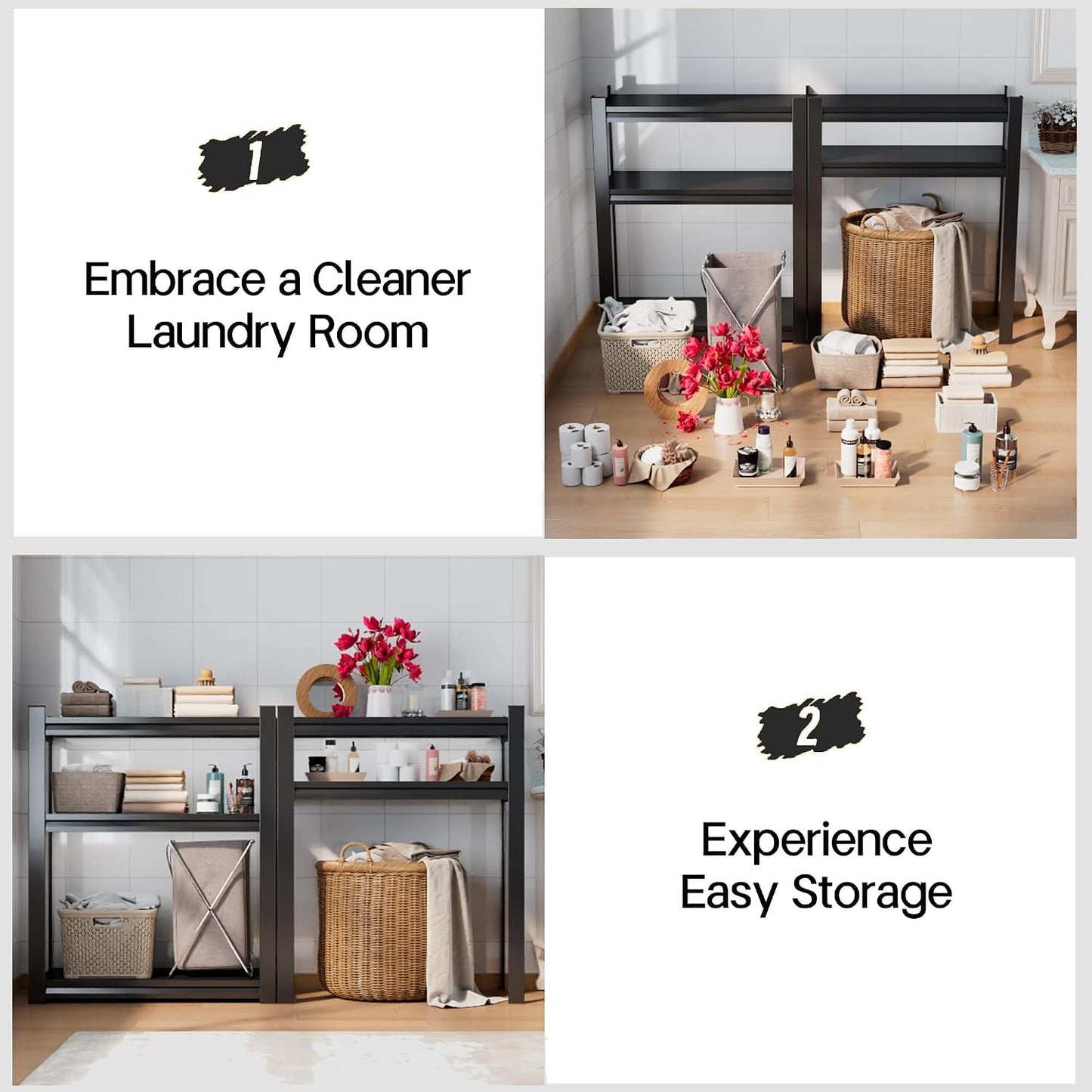 Over Washer and Dryer Shelves, Laundry Room Shelves Adjustable Metal Heavy Duty Freestanding Storage Shelving, Washing Machine Rack for Organization and Storage, Black (39.4" W X 17.7" D X 71.2" H)