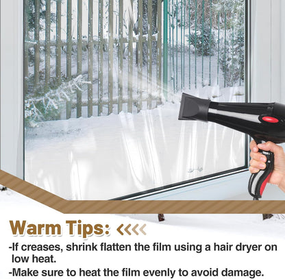 87×118in Patio Door Window Insulation Kit for Winter- Thicken Indoor Large Window Plastic for Winterizing, Clear Window Covering Shrink Film with Double-Side Tape to Keep Cold Out