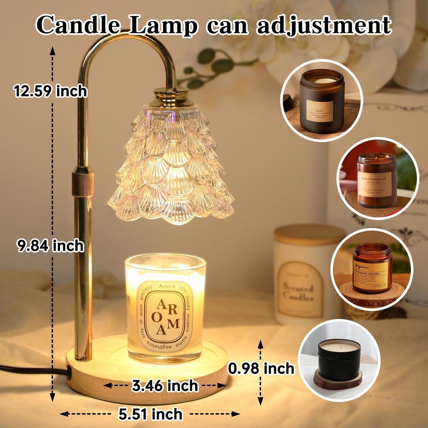 Fragrance Candle Warmer Lamp with 2 Bulbs Electric Candle Warmer with Timer & Dimmer for Home Decor
