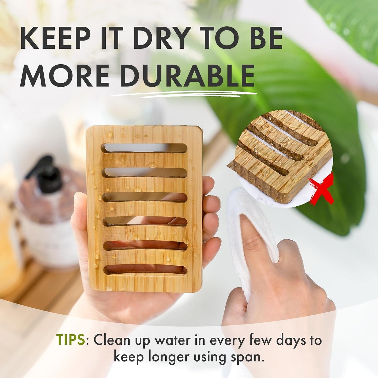 AmazerBath Soap Holder Soap Dish, Bamboo Soap Dish, 2 Pack Wood Bar Soap Holder for Shower, Trays Self Draining, Soap Saver for Shower, Bathroom, Kitchen(Natural Color)