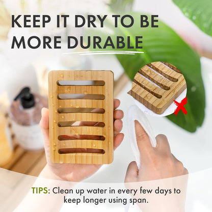AmazerBath Soap Holder Soap Dish, Bamboo Soap Dish, 2 Pack Wood Bar Soap Holder for Shower, Trays Self Draining, Soap Saver for Shower, Bathroom, Kitchen(Natural Color)