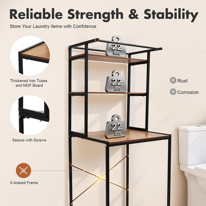 Over Washer and Dryer Storage Shelf,3 Tiers Laundry Room Storage and Organizer Standing Shelf,Washing Machine Storage Shelves Utility Rack for Bathrooms,Laundry Rooms,Balconies (Black+Oak)