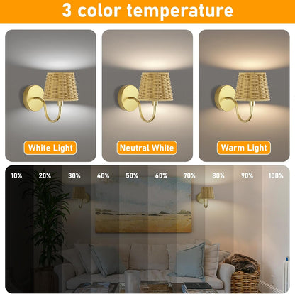 Battery Operated Wall Sconce Set of 2, Rechargeable Wireless Sconces with Dimmable Detachable Magnetic Bulbs and Remote, 3 Colors Wall Lights for Bedroom Living Room Hallway Fireplace
