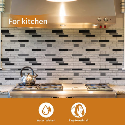 WOWSTAR 10-Sheet Peel and Stick Backsplash Tile for Kitchen Wall, Back Splash Stick On Tiles for Kitchen (12"x 12", Gray)
