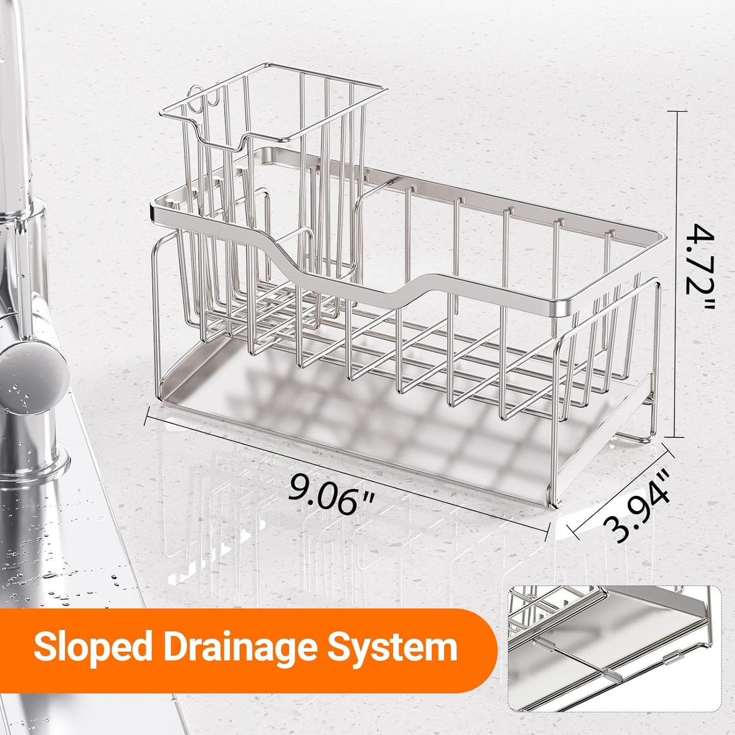 StorageRight Kitchen Sink Caddy Organizer, Rustproof Sponge Holder for Kitchen Sink, Instant Dry High Brush Holders with Drain Tray, Anti-Slip Storage Organization Essentials, Black