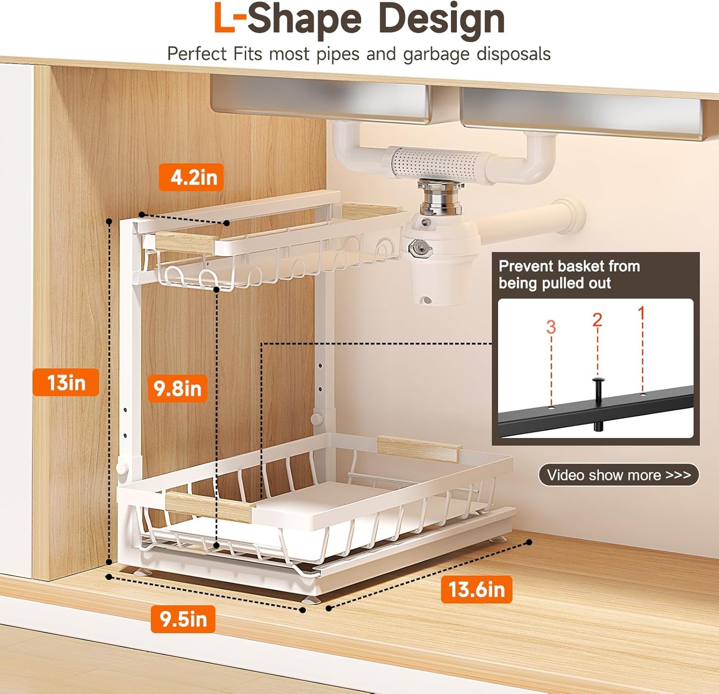 Sevenblue 2-Pack 2-Tier Height Adjustable Under Sink Organizer & Storage | Multi-purpose storage for kitchen & bathroom cabinet. Large black shelf, height adjustable design for space-saving.