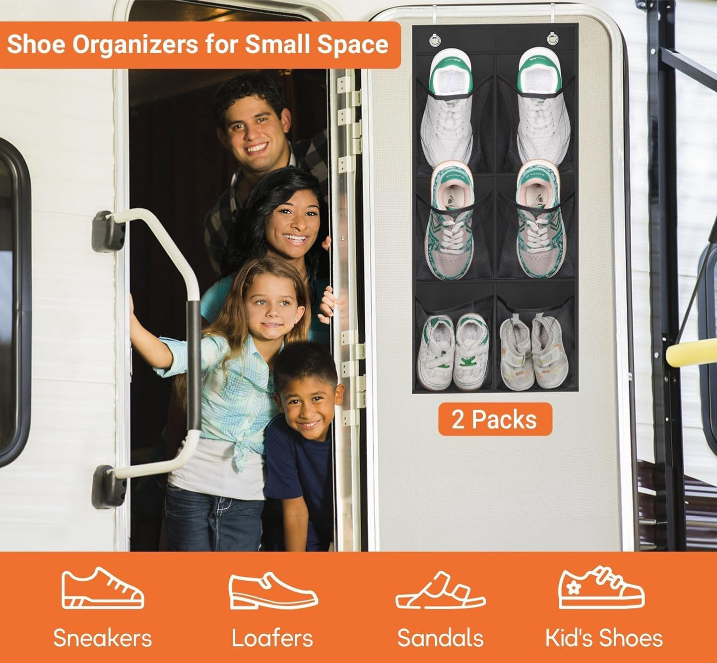 KIMBORA 2 Packs Narrow Over the Door/Wall Shoe Organizer Cruise, Small Hanging Shoe Rack for Closet with Clear Mesh Pocket for Bathroom, RV, Pantry, Camping (White)