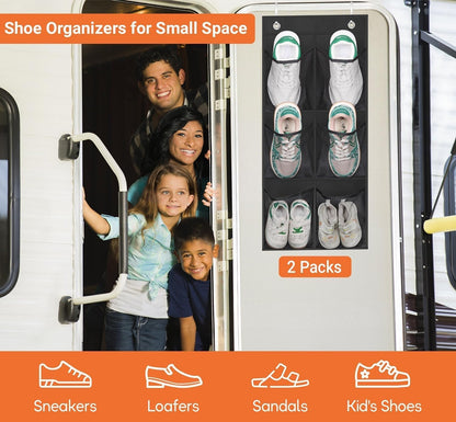 KIMBORA 2 Packs Narrow Over the Door/Wall Shoe Organizer Cruise, Small Hanging Shoe Rack for Closet with Clear Mesh Pocket for Bathroom, RV, Pantry, Camping (White)