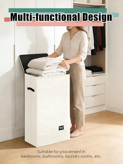 WTREE Laundry Hamper with Lid, Reinforced Sturdy Clothes Hamper with Anti-Puncture Base, Large Collapsible Laundry Basket with Removable Liner Bag, Tall Dirty Clothes Bin for Family, 100L Grey