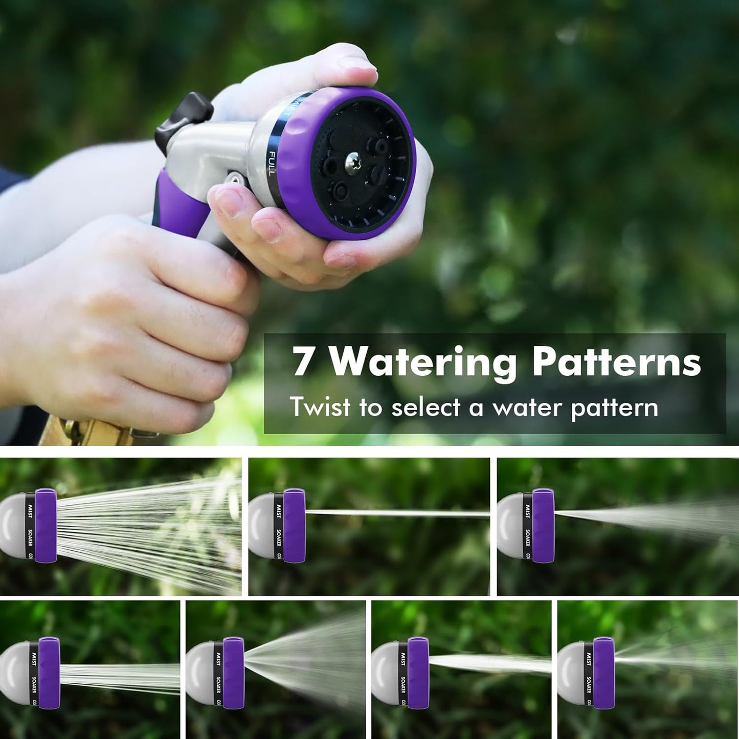 RESTMO Garden Hose Nozzle, Heavy Duty Metal Water Hose Nozzle with 7 Adjustable Spray Patterns, High Pressure Hand Sprayer with Flow Control for Watering Plants & Lawns, Washing Cars & Pets