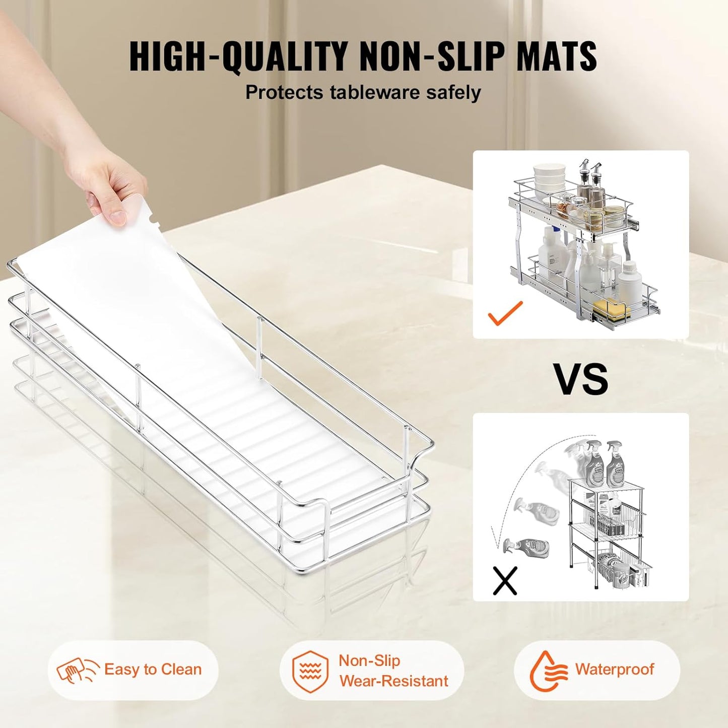 VEVOR Pull Out Cabinet Organizer, 12"W x 21"Dx15.2"H Heavy Duty Slide Out Pantry Shelves, Chrome-Plated Steel Roll Out Drawers for Home,13.5"Wx22"Dx19"H Inside Kitchen Cabinet, Bathroom, Under Sink