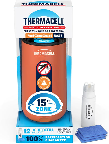 Thermacell Fuel-ZoneGuard Base Fuel Powered Mosquito Repeller; 15-Foot Zone of Scientifically Proven Outdoor Protection; Patio Shield; 12-Hr Refill; DEET-Free; Bug Spray Alternative; Glacial Blue