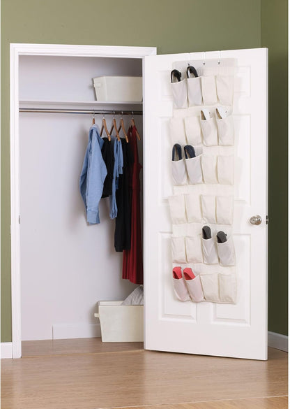 Household Essentials Over The Door 24 Packet Shoe Storage Organizer, Natural Canvas