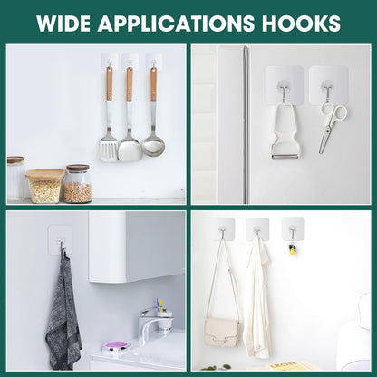 Large Adhesive Hooks for Hanging Heavy Duty 60Ib(Max) 8 Packs, Waterproof & Rustproof Wall Hangers Without Nails for Kitchen, Bathroom, Home, Office, Coat, Towel, Plant, Transparent