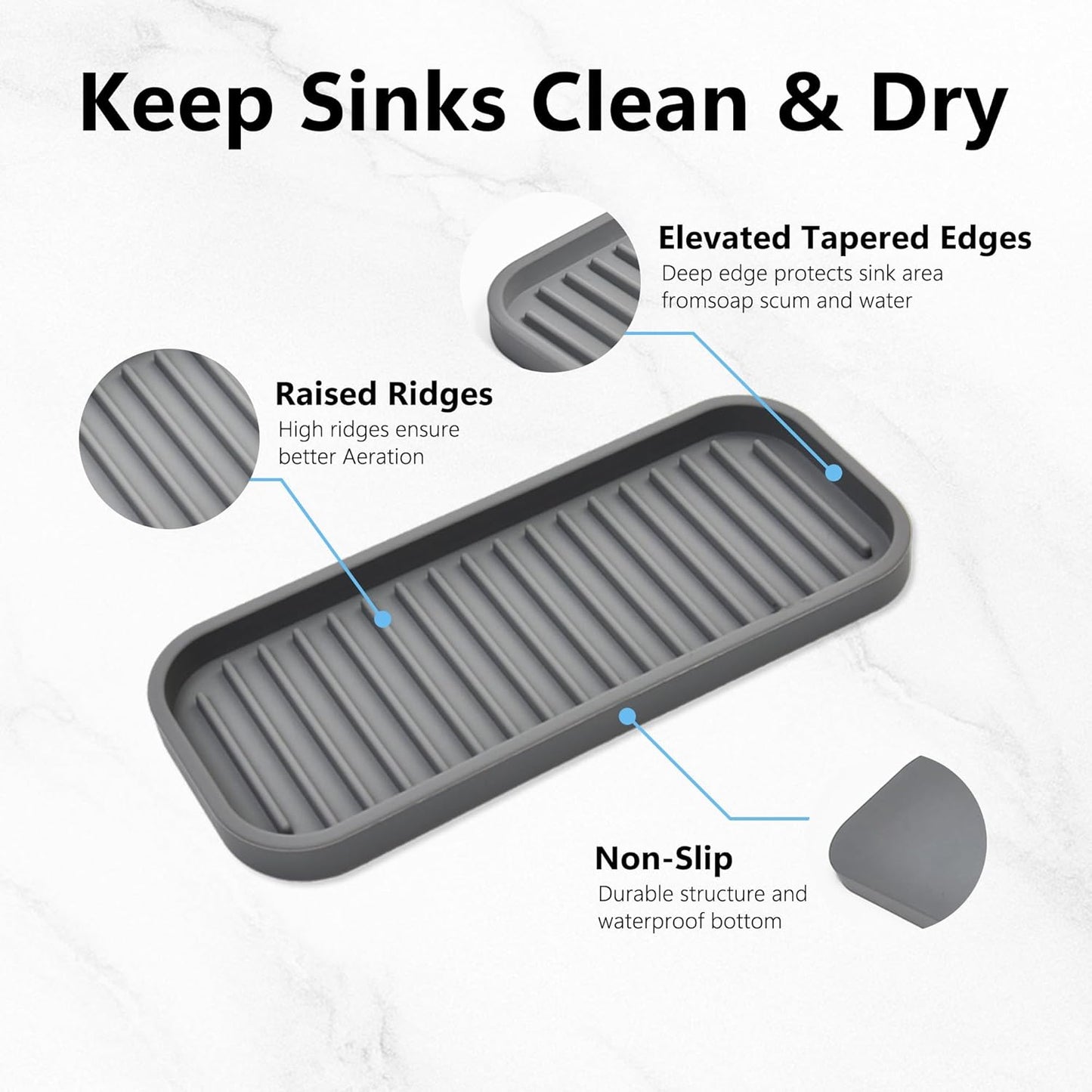 Silicone Sponge Holder Kitchen Sink Organizer Tray Dish Caddy Soap Dispenser, Scrubber Spoon Holder,Dishwashing Accessories 2 Pack (Black)