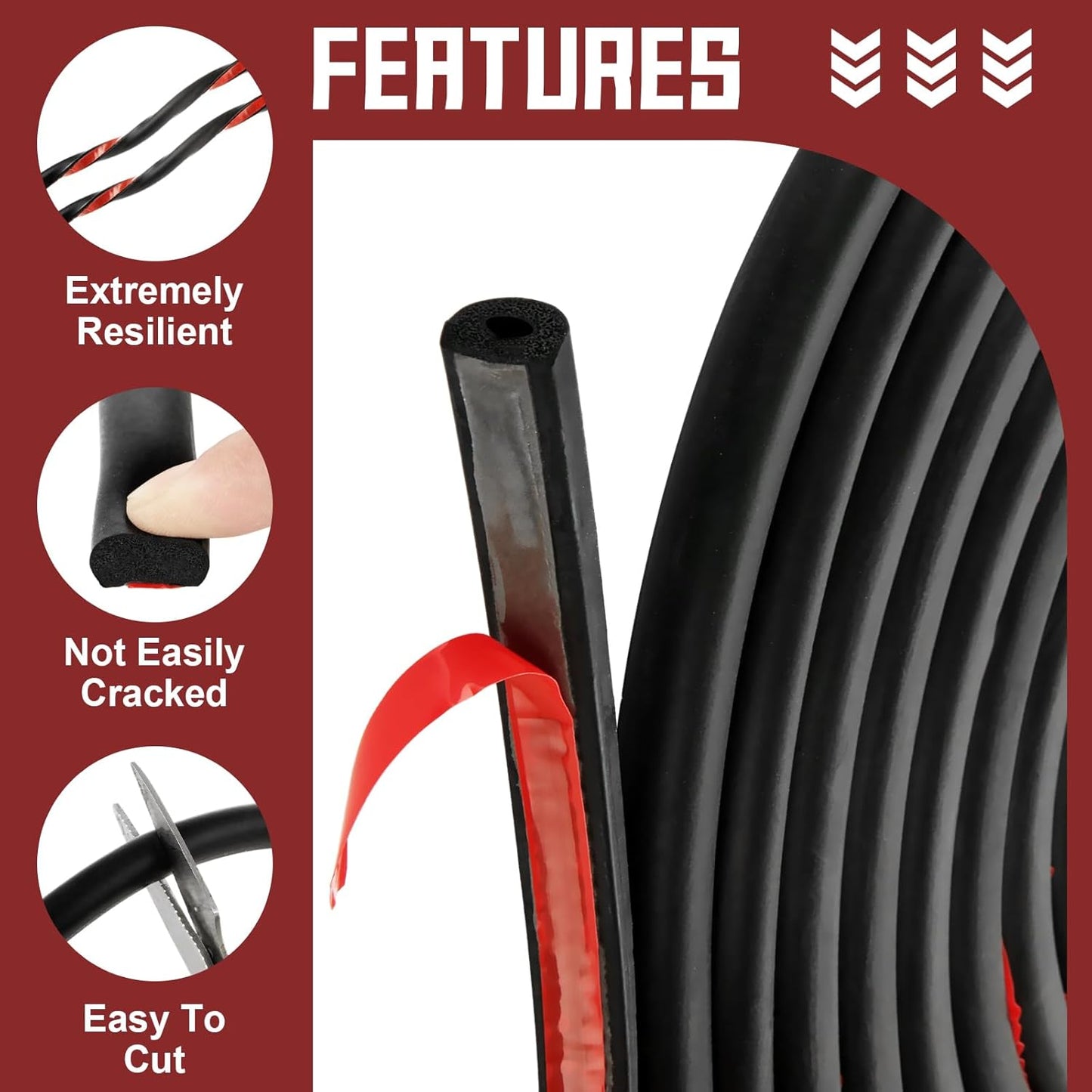 26Feet D Shape EPDM Foam Rubber Seal with Tape, 1/2”W Self-Adhesive Rubber Automotive Weather Stripping for Most Car,Truck, Boat, Auto, RV, Marine, Garage Doors/Window and More
