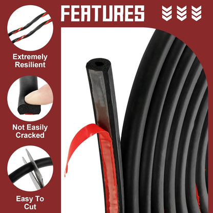 26Feet D Shape EPDM Foam Rubber Seal with Tape, 1/2”W Self-Adhesive Rubber Automotive Weather Stripping for Most Car,Truck, Boat, Auto, RV, Marine, Garage Doors/Window and More