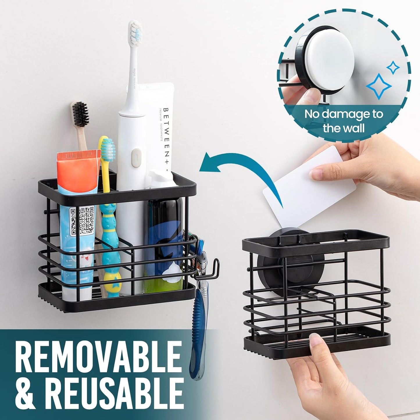 TAILI Upgraded Bathroom Mirror Suction Cup Toothbrush Holder with Razor Hook, Visible Safety Indicator, Large Capacity Inverted Trapezoid Design, Removable Shower Caddy for Toothbrush, Toothpaste, etc