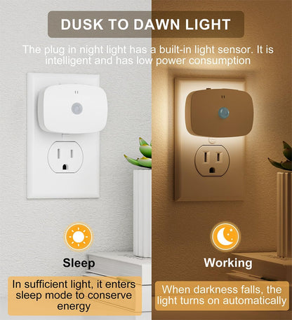 LED Night Light, Plug-in LED Backlit Night Light with Motion Sensor & Dusk to Dawn Sensor, Dimmable Nightlight 3-Color Temperature Adjustable Brightness for Bedroom Bathroom Stairs Hallway