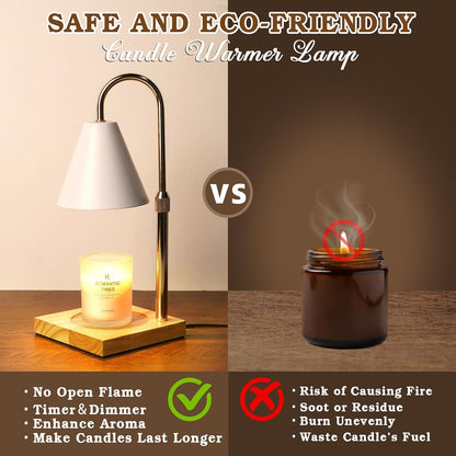Candle Warmer Lamp Wood with Timer, Dimmable Electric Candle Lamp Warmer for Jar Candles, 2*35 Watt Bulb, Mothers Day Birthday Gifts for Women Men, Decorative Wooden Candle Lamp for Bedroom Home Decor