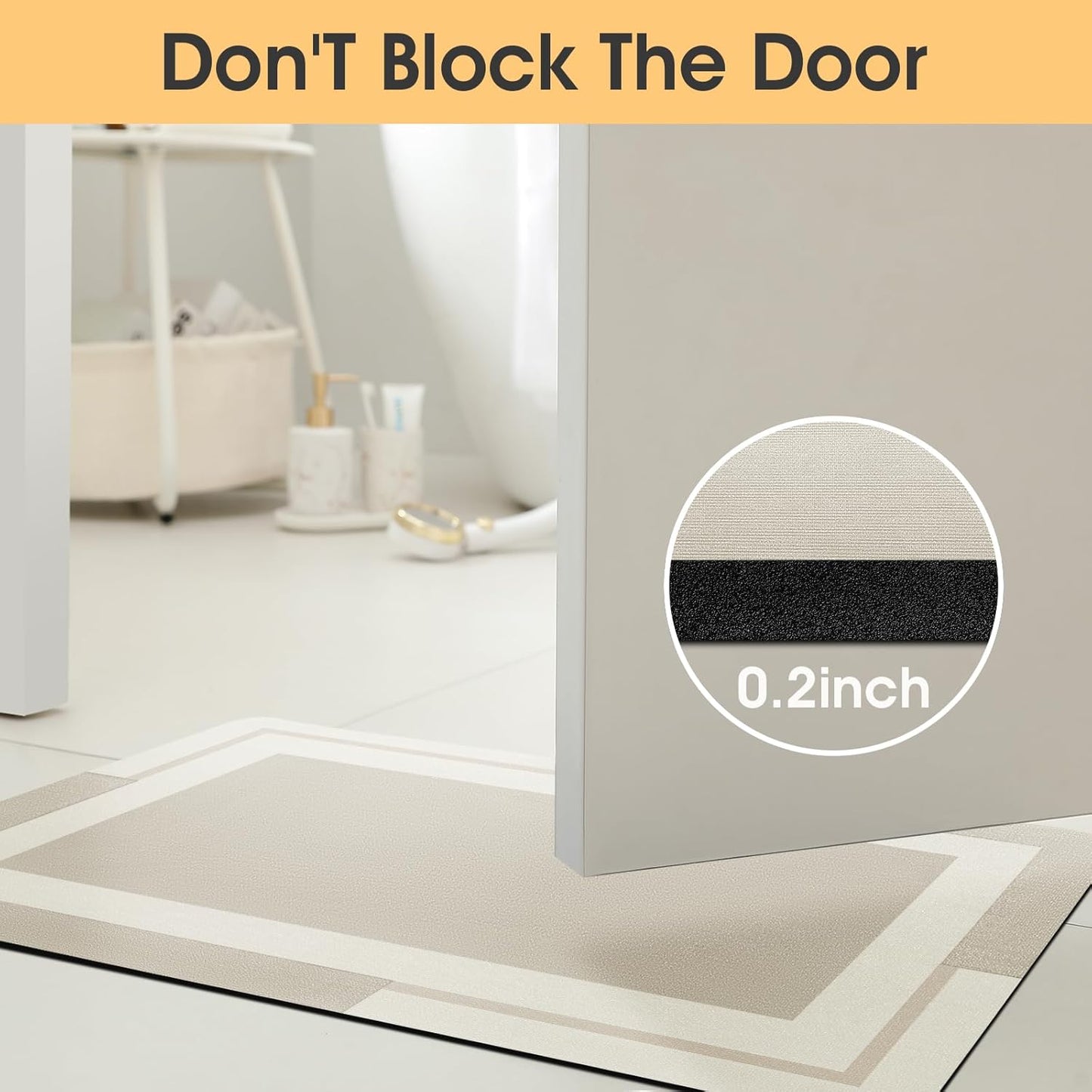 ACCUMTEK Non Slip Bath Mat, Thin Bathroom Rugs Fit Under Door, Quick Dry Bath Mats, Machine Washable Bath Rugs for Bathroom, Bathtub & Kitchen, Grey/Bordered/24 x17