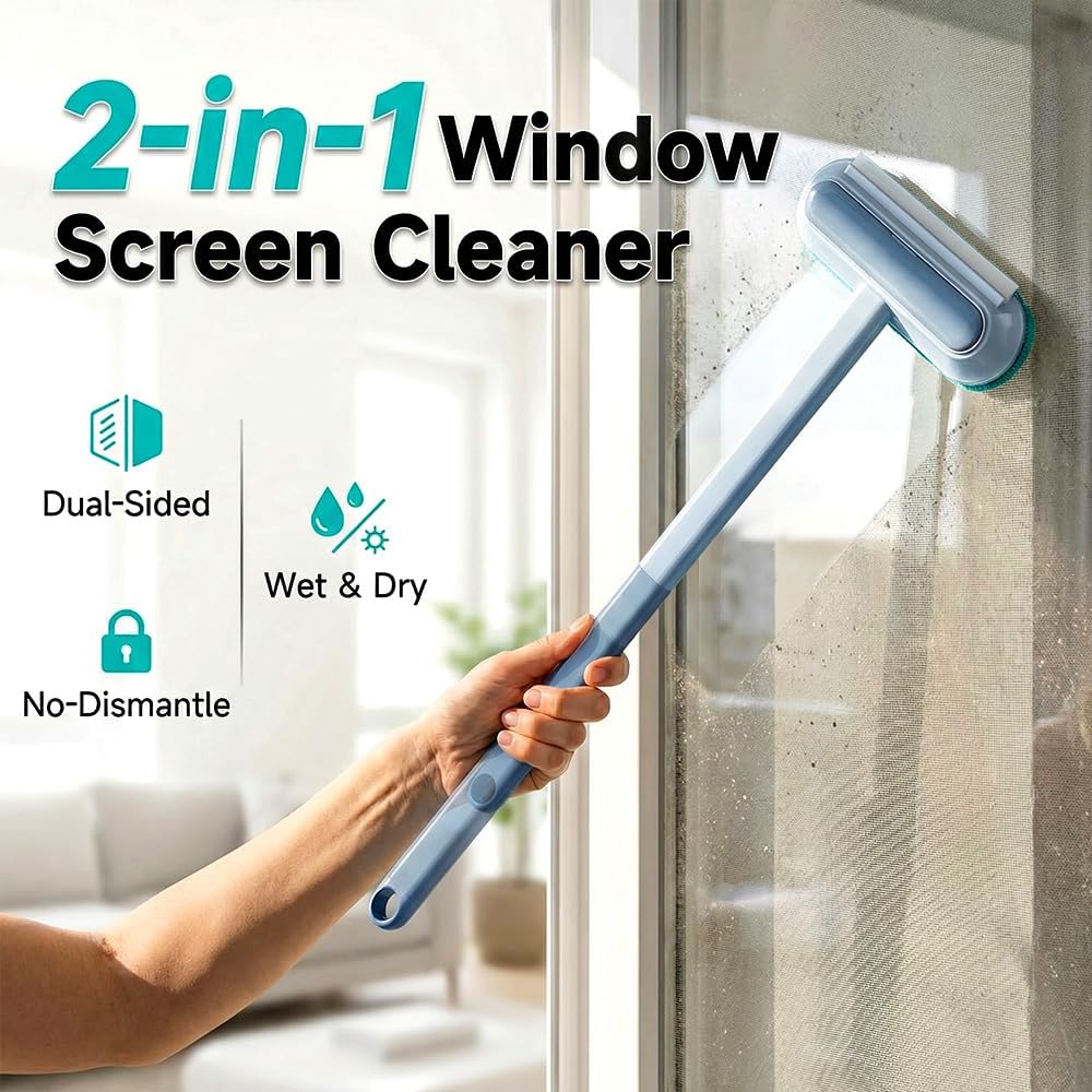 Window Screen Cleaning Brush, Mesh Screen Cleaner, Detachable Window Screen Cleaning Brush Washing Tool, Windows Screen Cleaner Tool with Wet and Dry Dual-Use, for Clothes,Pet Hair Extra Sticky (1PC)