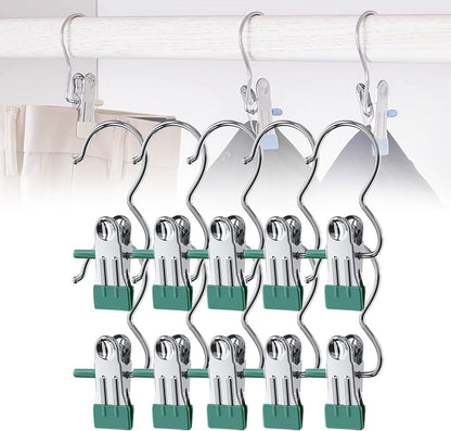 Space-Saving Clothespin Hat Pants Storage Hanging Travel Hook, Stainless Steel Boot Hangers Clips Boot Hangers for Closet, Laundry Hooks Hanging Clips Clothes Pins Socks Towel Clips (Black, 10Pcs)