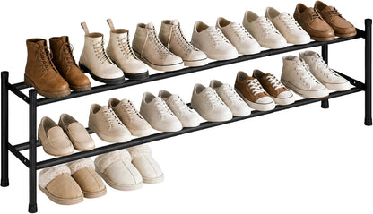 STORAGE MANIAC Long Expandable Shoe Rack, 18 Pairs Metal Wide Stackable Shoe Rack, Adjustable Shoes Shelf, Freestanding Shoes Organizer for Closet, Entryway, Hallway, Garage, Front Door, 3 Tiers