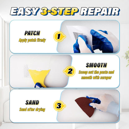 DIYSELF 9 Pack Drywall Repair Kit, Surface Repair Kit, Spackle Wall Repair, 2×100g (7oz Total) Putty, White Drywall Mud, Plaster for Holes, Cracks, Gaps, Fast-Drying Hole Filler with Scraper, Sander