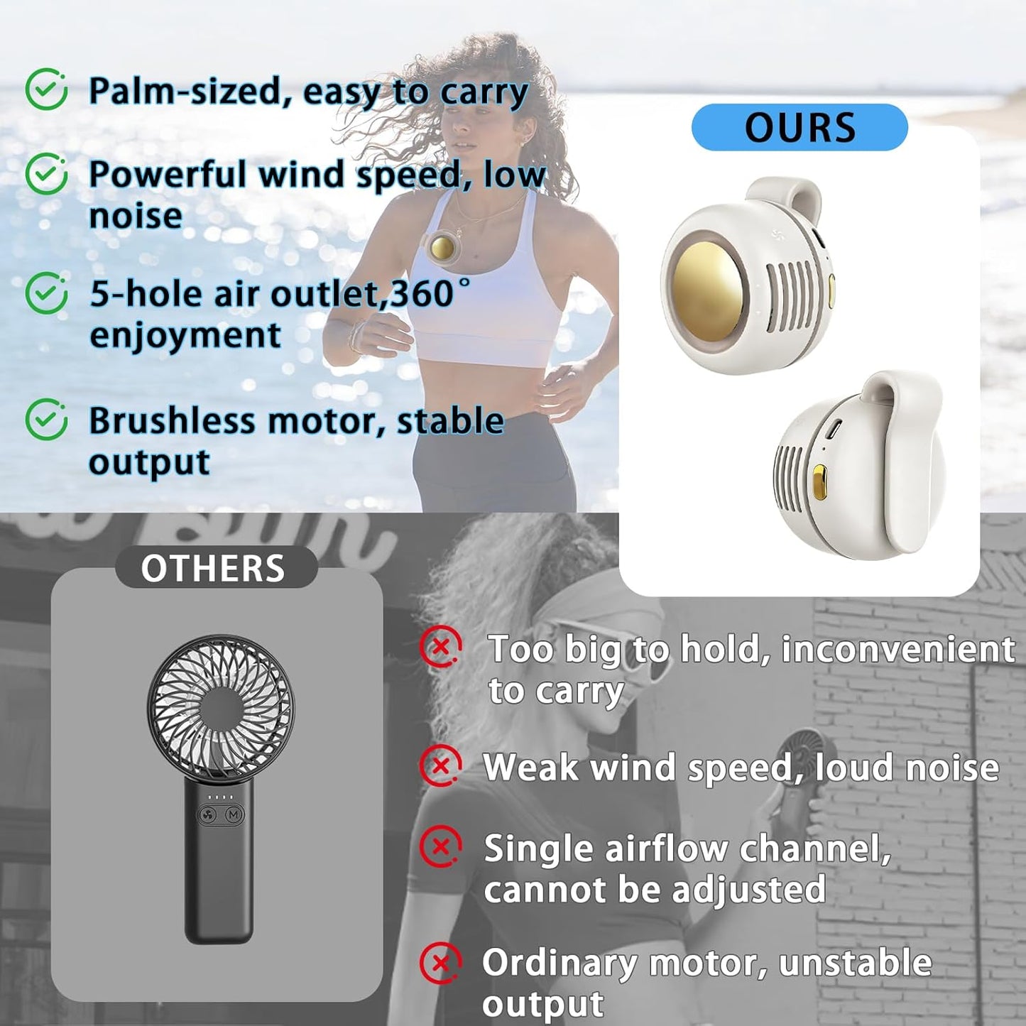 Portable Clip-On Fan, Mini USB Rechargeable 360° Rotatable Fan, Personal Fan 3-Speed Silent Mini Bladeless Fans