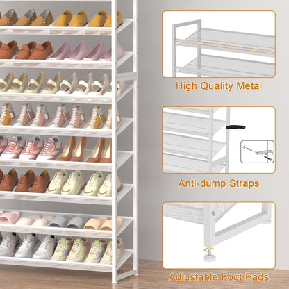 Large Shoe Rack 8 Tier Shoe Organizer, Heavy Duty Metal 4-Tier Stackable Shoe Storage Vertical Shoe Rack for Closet Front Door Entrance, Up to 50 Pairs, 44.8" W x 11.4" D x 56.7" H, Black