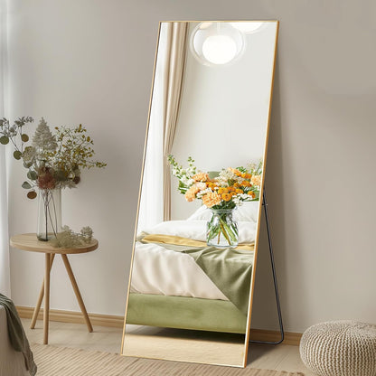 DUMOS 64"x21" Full Length Mirror, Full Body Mirror, Black | Aluminum Alloy Thin Frame, Leaning or Hanging, Suitable for Bedroom, Livingroom, Cloakroom