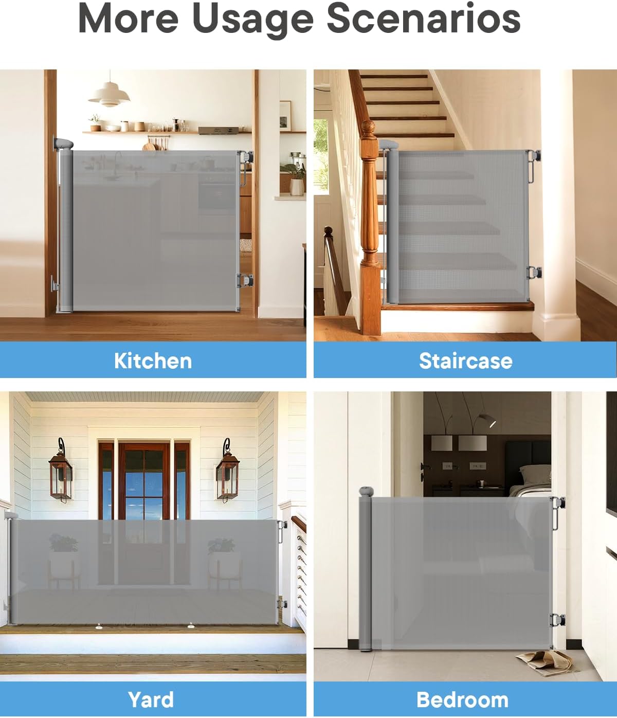 Retractable Baby Gate - 55" Wide Mesh Pet Gate with Anti-Crawling Hook, Safety Lock, One-Hand Operation, 34" Tall Baby Gate for Stairs, Doorways, Hallways, Garage, Indoor Outdoor, Black